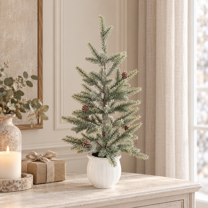 46cm Glitter Pine Tree in White Pot