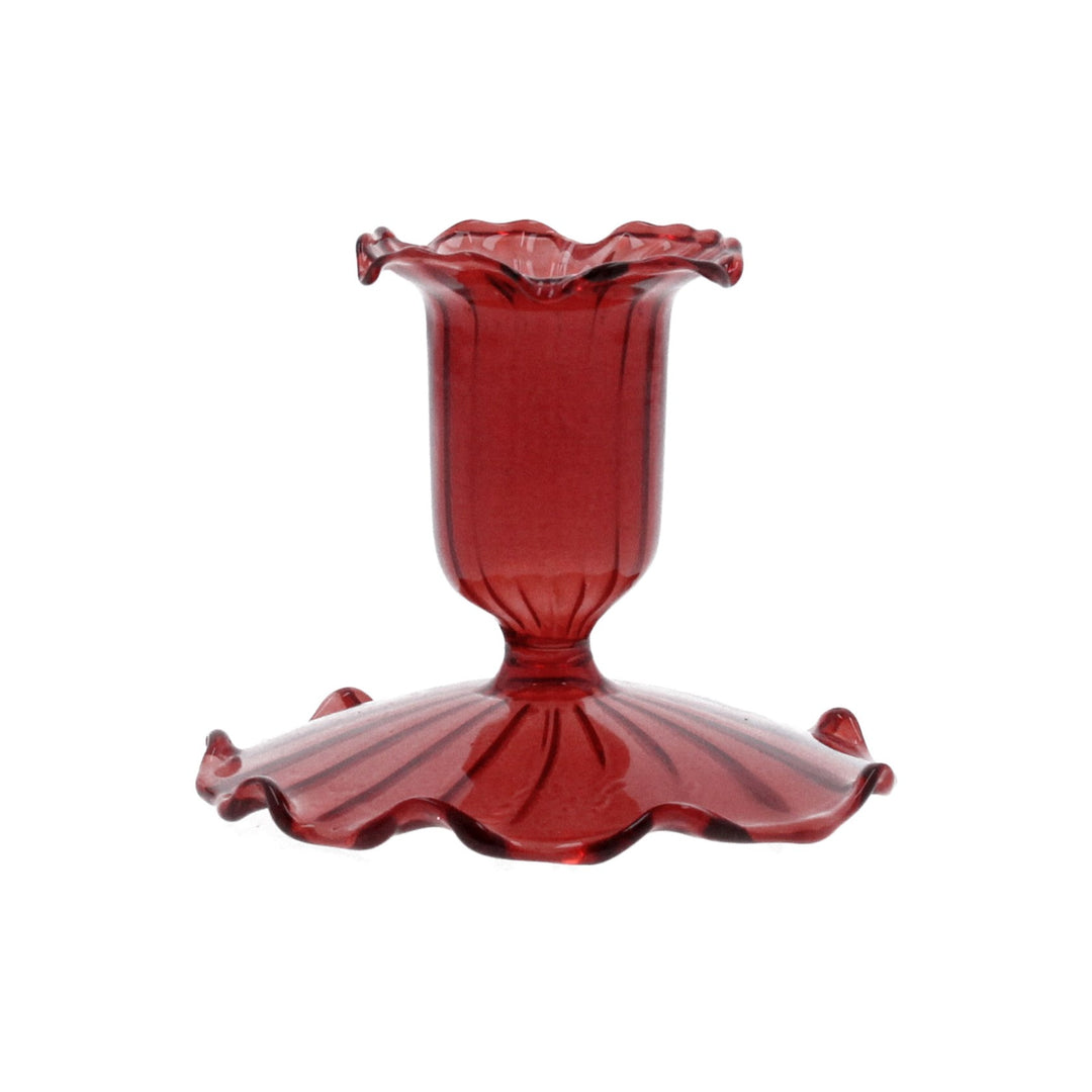 Clear red glass short candle holder from Gisela Graham Christmas collection, perfect for holiday decor.