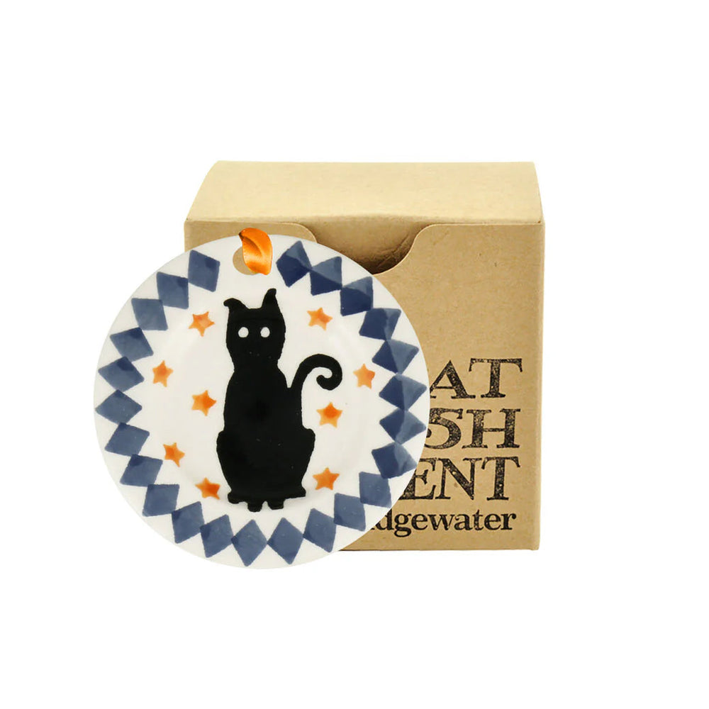 Emma Bridgewater Wise Witches black cats tiny plate decoration in a box, featuring whimsical witch and black cat design.