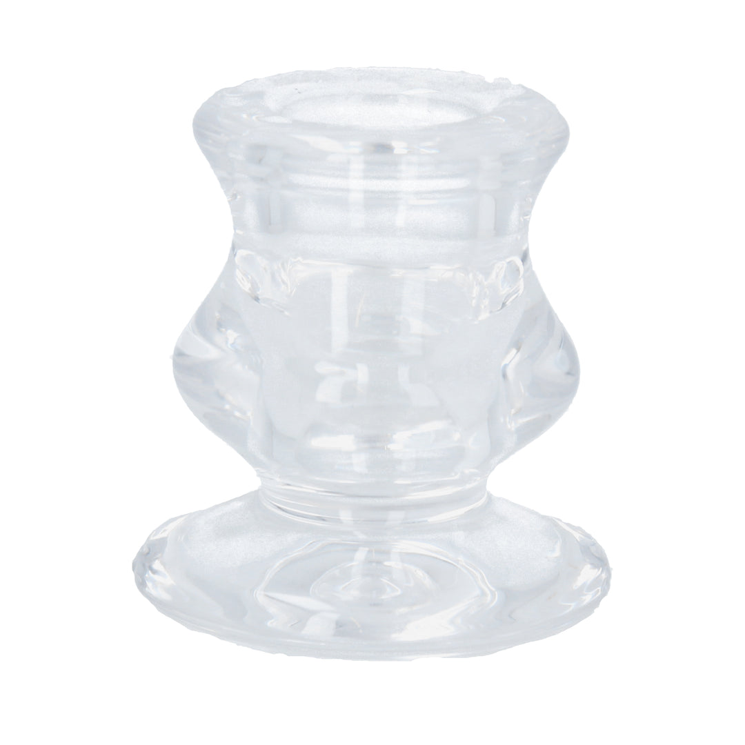 Clear glass short candlestick from Gisela Graham Christmas collection, designed by Cornucopia Home and Gift.