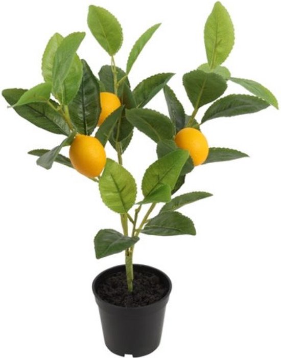 Cornucopia Home and Gift Citrus Lemon faux plant in a decorative pot, realistic yellow lemon-themed artificial plant for home decor.