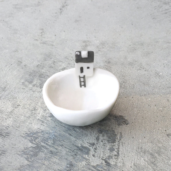 East of India Little Bowl with House and Ladder design by Cornucopia Home and Gift, ceramic bowl with detailed house motif.
