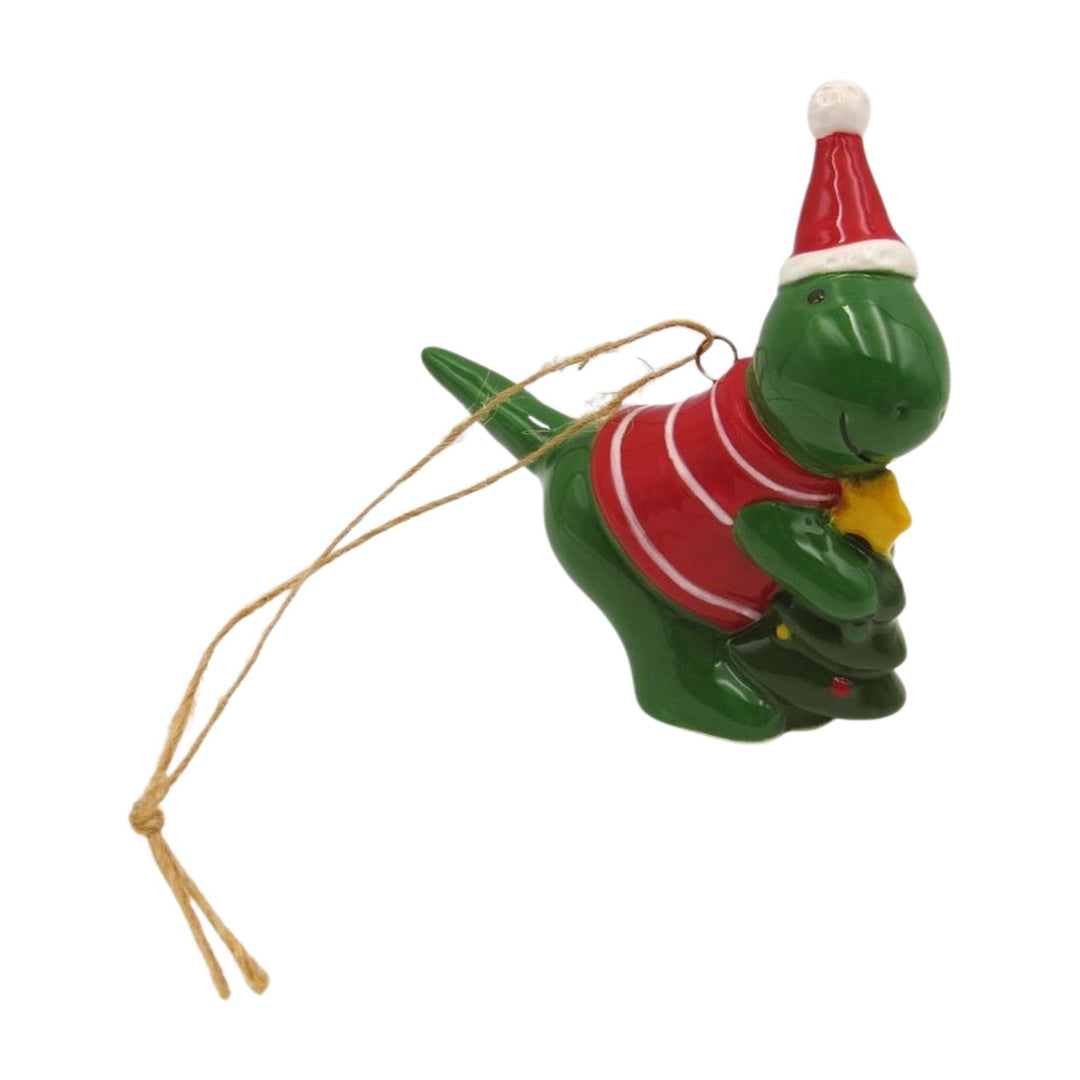 Ceramic Dinosaur with Christmas Tree Decoration