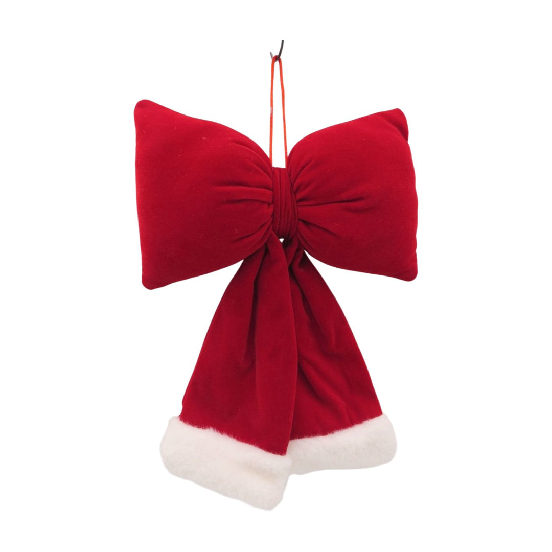 Red Hanging Bow with White Trim - Large