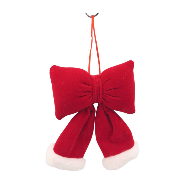 Red Hanging Bow with White Trim - Small
