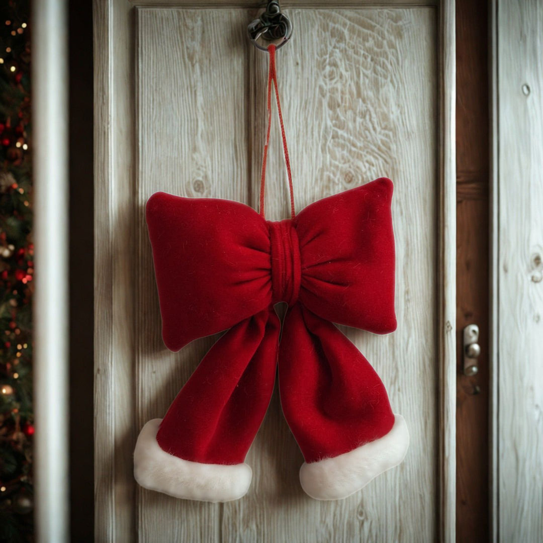 Red Hanging Bow with White Trim - Small