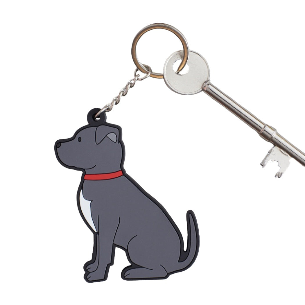 Sweet William Staffie keyring by Cornucopia Home and Gift featuring a detailed staffie dog design on a metal keyring.