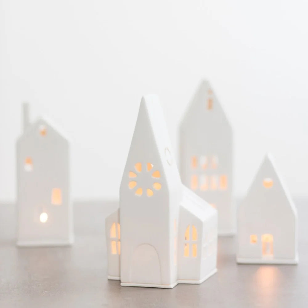 Radër Pitched Roof Tea Light House by Cornucopia Home and Gift, decorative wooden tea light holder with a pitched roof design.