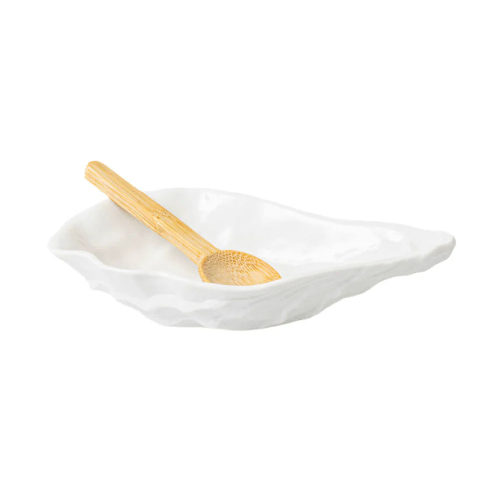 Radër Maritime porcelain bowl with matching wooden spoon from Cornucopia Home and Gift, featuring a nautical design and smooth finish.