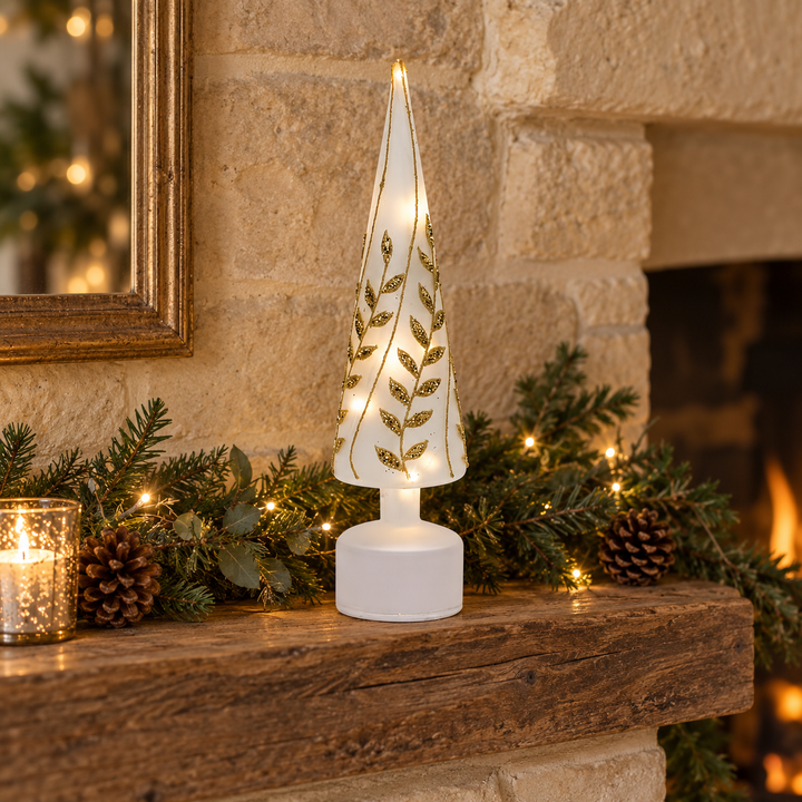 Silver Laurel Lit Rotating Tree