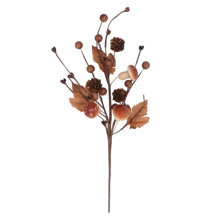 Gisela Graham Halloween toadstool and cone faux flower pick with orange and brown colors, perfect for spooky autumn decorations.