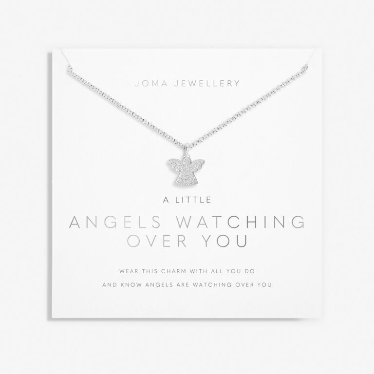 Joma Jewellery 'Angels Watching Over You' necklace featuring a delicate angel pendant on a silver chain.