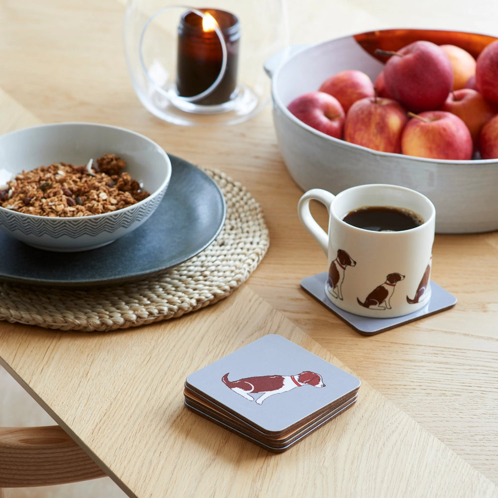 Sweet William Liver Springer Spaniel coaster with detailed dog illustration, perfect for protecting surfaces.