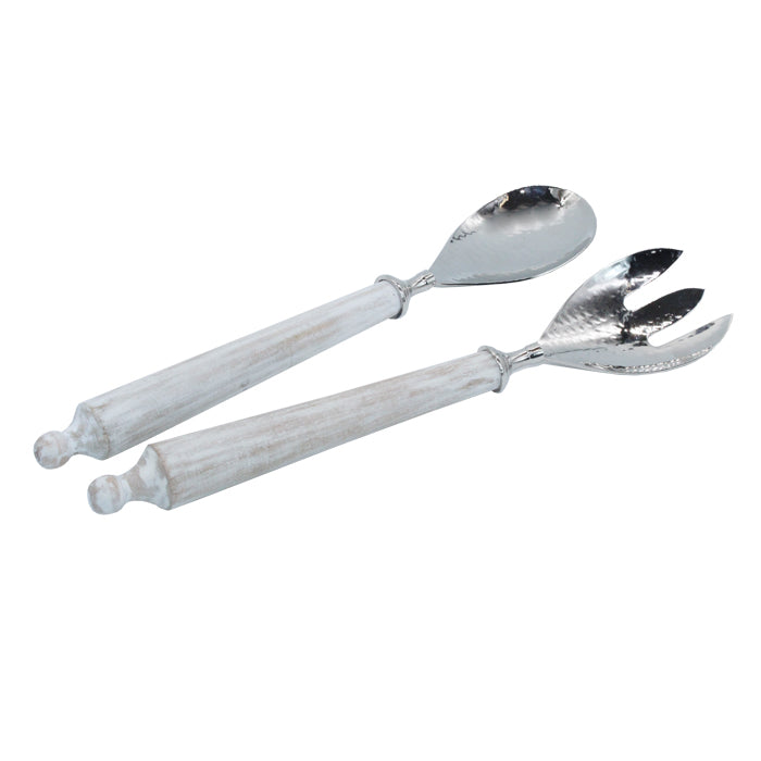Beaded mango wood salad server set with natural beaded handles from Cornucopia Home and Gift, designed for serving salads.
