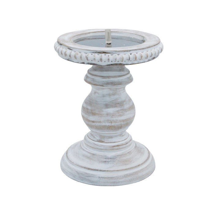 Small beaded mango pillar candle holder by Cornucopia Home and Gift with intricate beaded design and sturdy base.