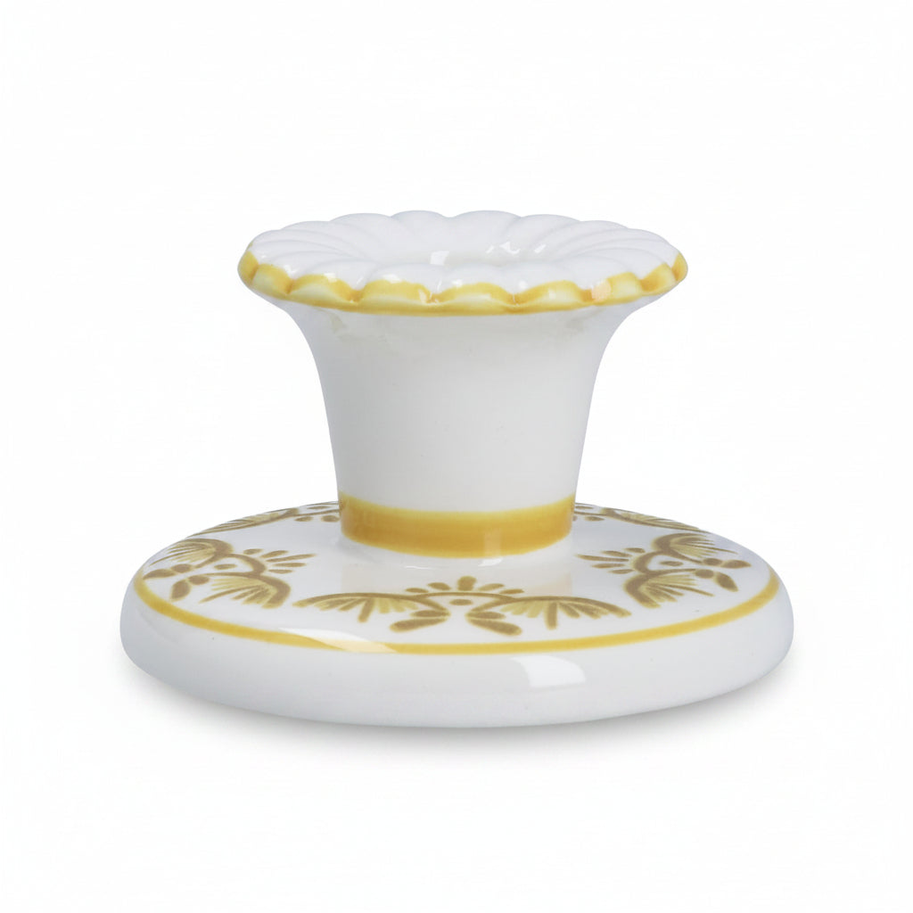 Folk Ceramic Short Candlestick - Yellow