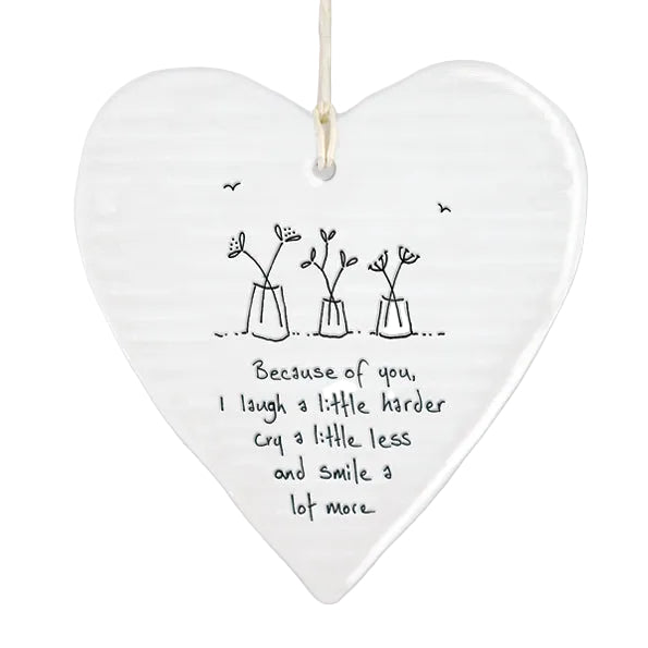 East of India Porcelain Wobbly Round Hanging Heart - &