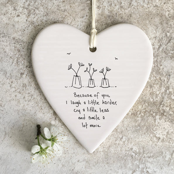 East of India Porcelain Wobbly Round Hanging Heart - &