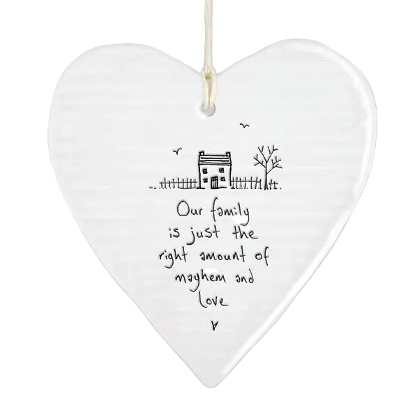 East of India Porcelain Wobbly Round Hanging Heart - &
