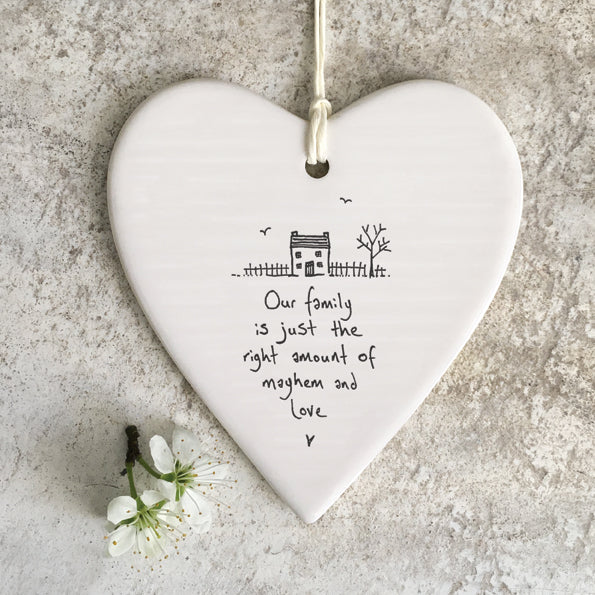 East of India Porcelain Wobbly Round Hanging Heart - &