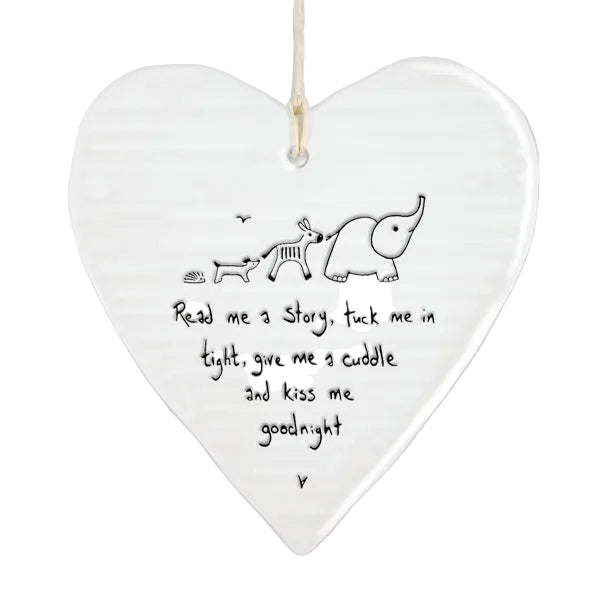 East of India Porcelain Wobbly Round Hanging Heart - &