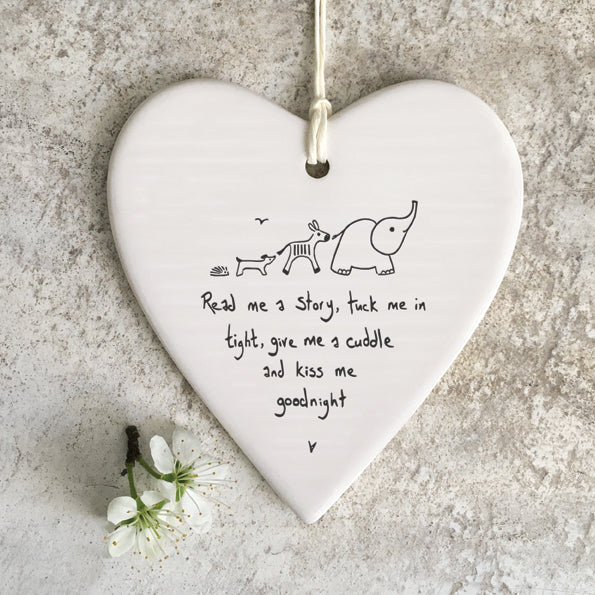 East of India Porcelain Wobbly Round Hanging Heart - &