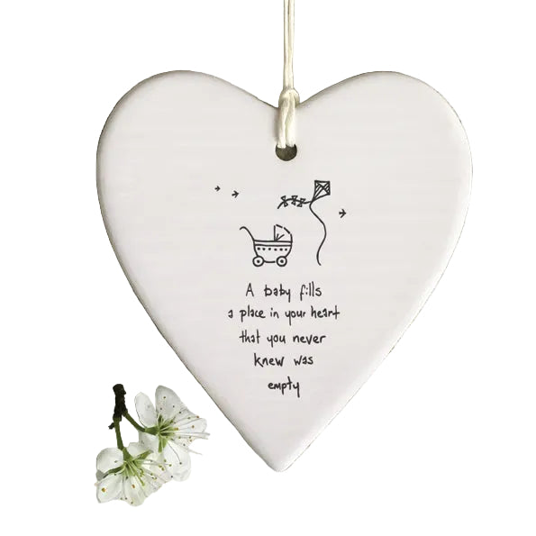 East of India Porcelain Wobbly Round Hanging Heart - &