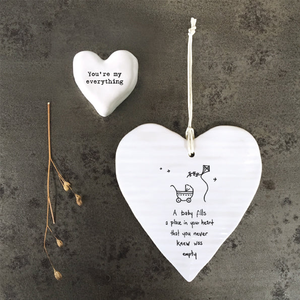 East of India Porcelain Wobbly Round Hanging Heart - &