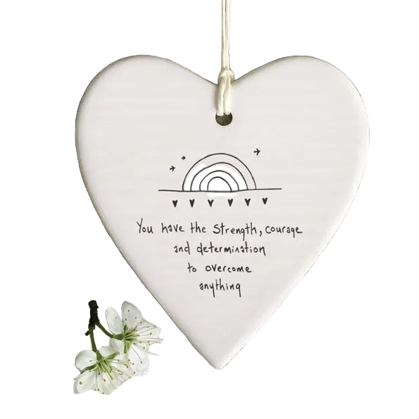 East of India Porcelain Wobbly Round Hanging Heart - &