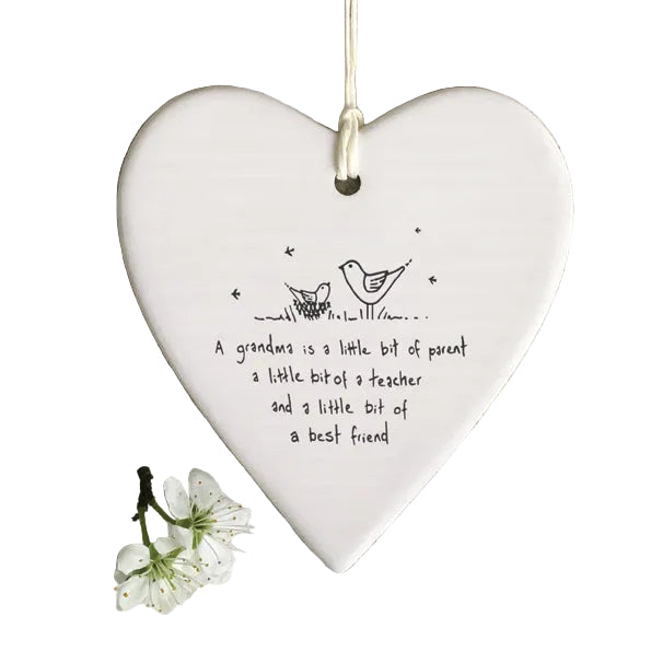East of India Porcelain Wobbly Round Hanging Heart - &