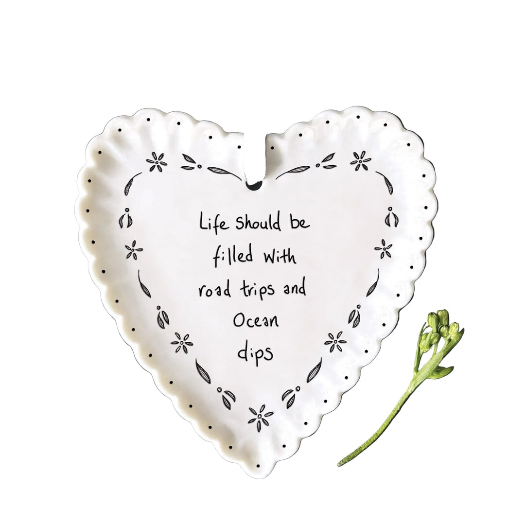 East of India Scallop Hanging Heart – ‘A Life Filled with Road Trips’