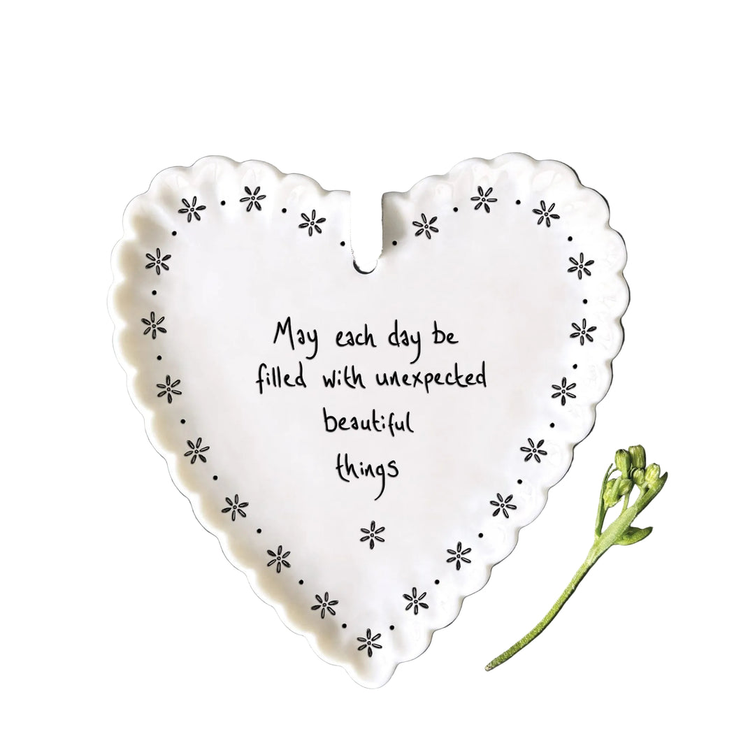 East of India Scallop Hanging Heart – ‘May Each Day Be Filled with Beautiful Moments’