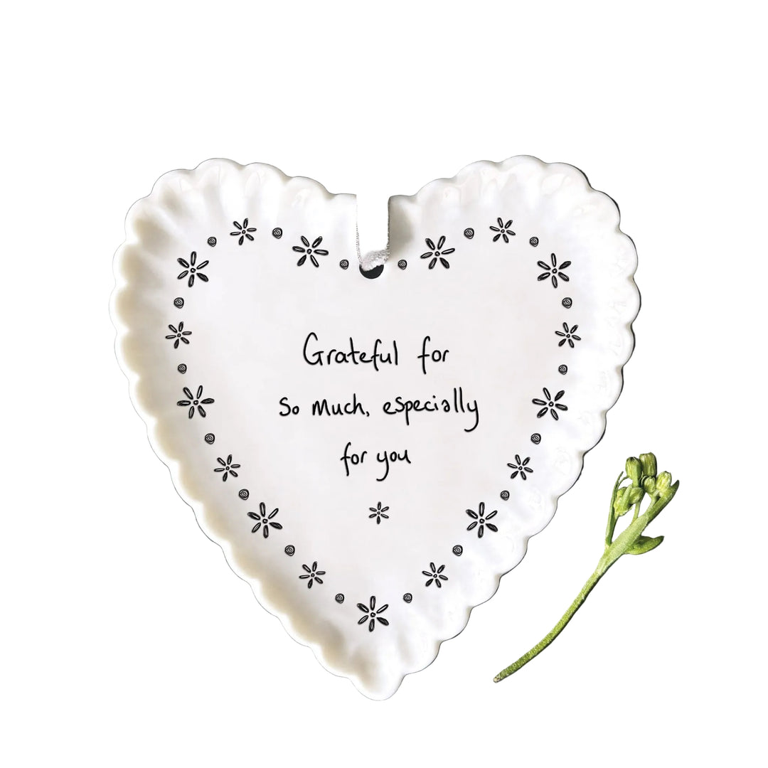 East of India Scallop Hanging Heart – ‘Grateful for So Much’