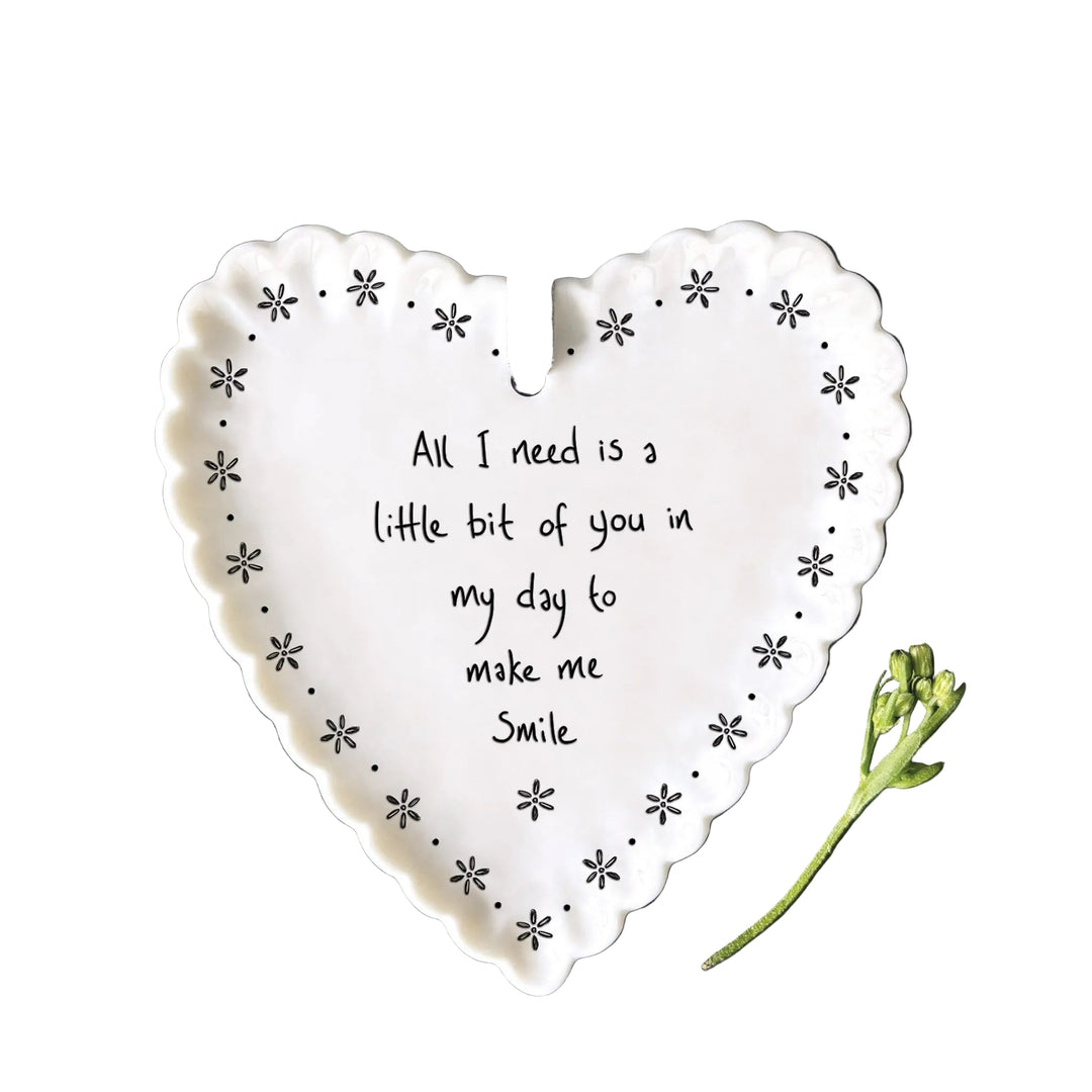 East of India Porcelain Scallop Hanging Heart - &