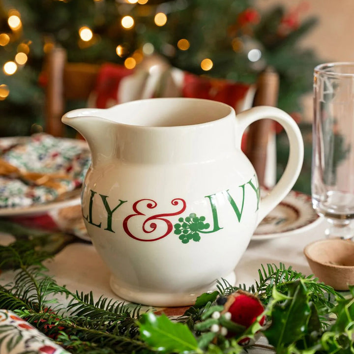 Emma Bridgewater Christmas Toast Holly &amp; Ivy 3 Pint Jug with festive Holly and Ivy design, showcasing traditional holiday ceramic pottery.