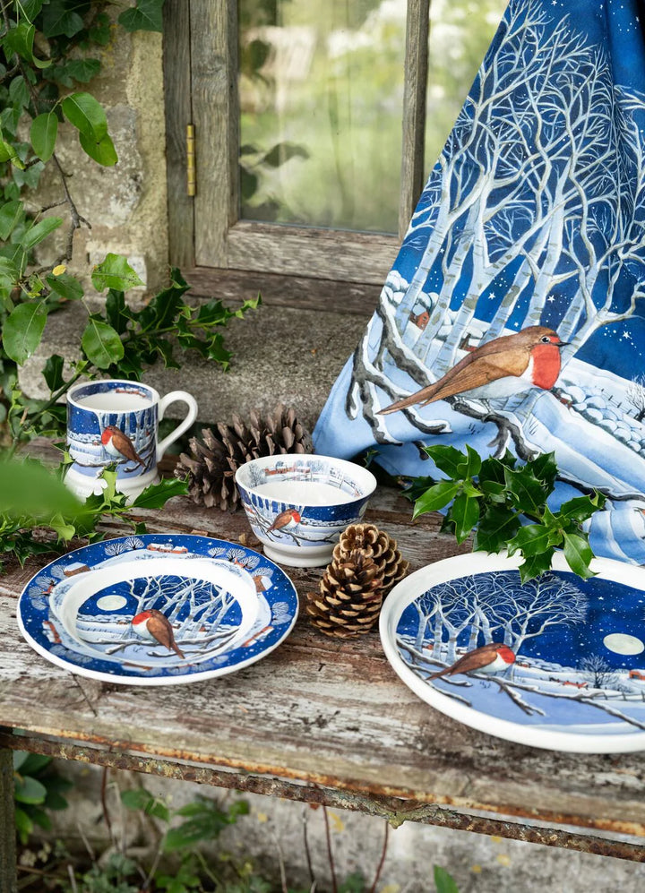 Emma Bridgewater Midnight Robin flat serving plate with Christmas robin design and festive holiday details