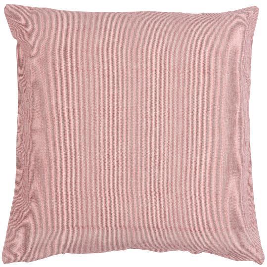 Red striped IB Laursen Christmas cushion with festive pattern, displayed on a cozy sofa for holiday decor.