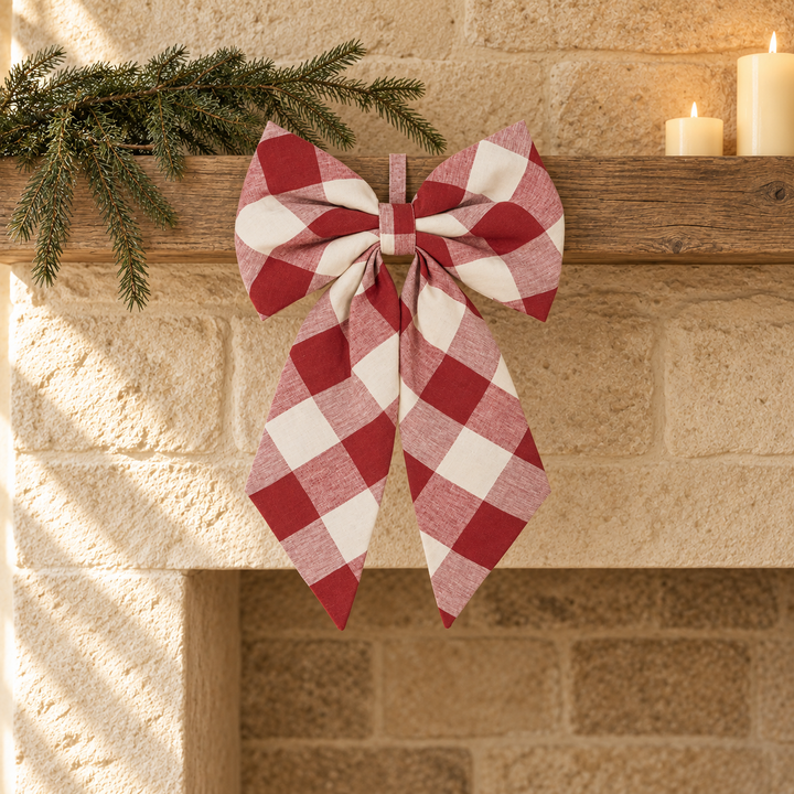 Large Rustic Red Gingham Decorative Bow