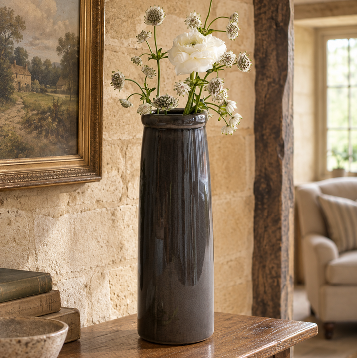 Garden Trading Ravello Charcoal Ceramic Bottle Vase - 25cm