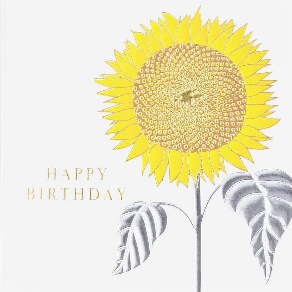 Colorful sunflower birthday card by Wendy Jones-Blackett for Cornucopia Worcester featuring cheerful birthday message and vibrant floral design.