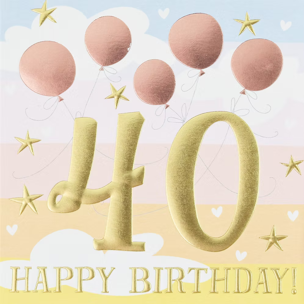Colorful 40 Happy Birthday card by Wendy Jones-Blackett for Cornucopia Worcester featuring cheerful birthday design.