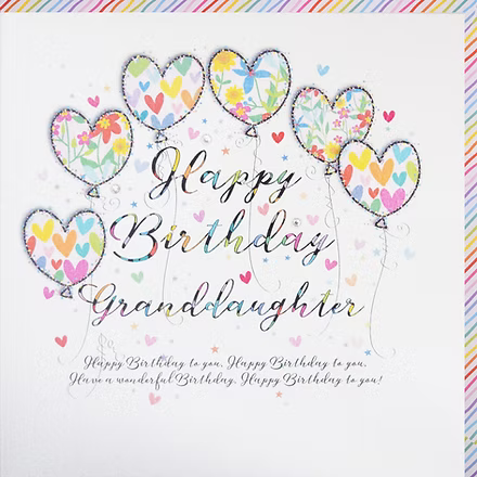 Colorful granddaughter birthday card by Wendy Jones-Blackett featuring cheerful floral and birthday message, designed by Cornucopia Home and Gift.