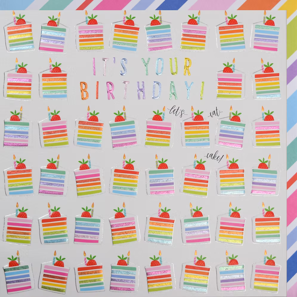 Happy birthday cake card by Wendy Jones-Blackett featuring colorful birthday cake illustration, perfect for celebrating special occasions.
