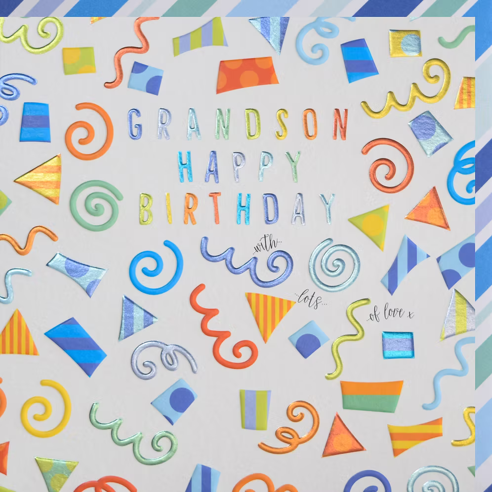 Happy birthday grandson card by Wendy Jones-Blackett, featuring colorful birthday design from Cornucopia Home and Gift.