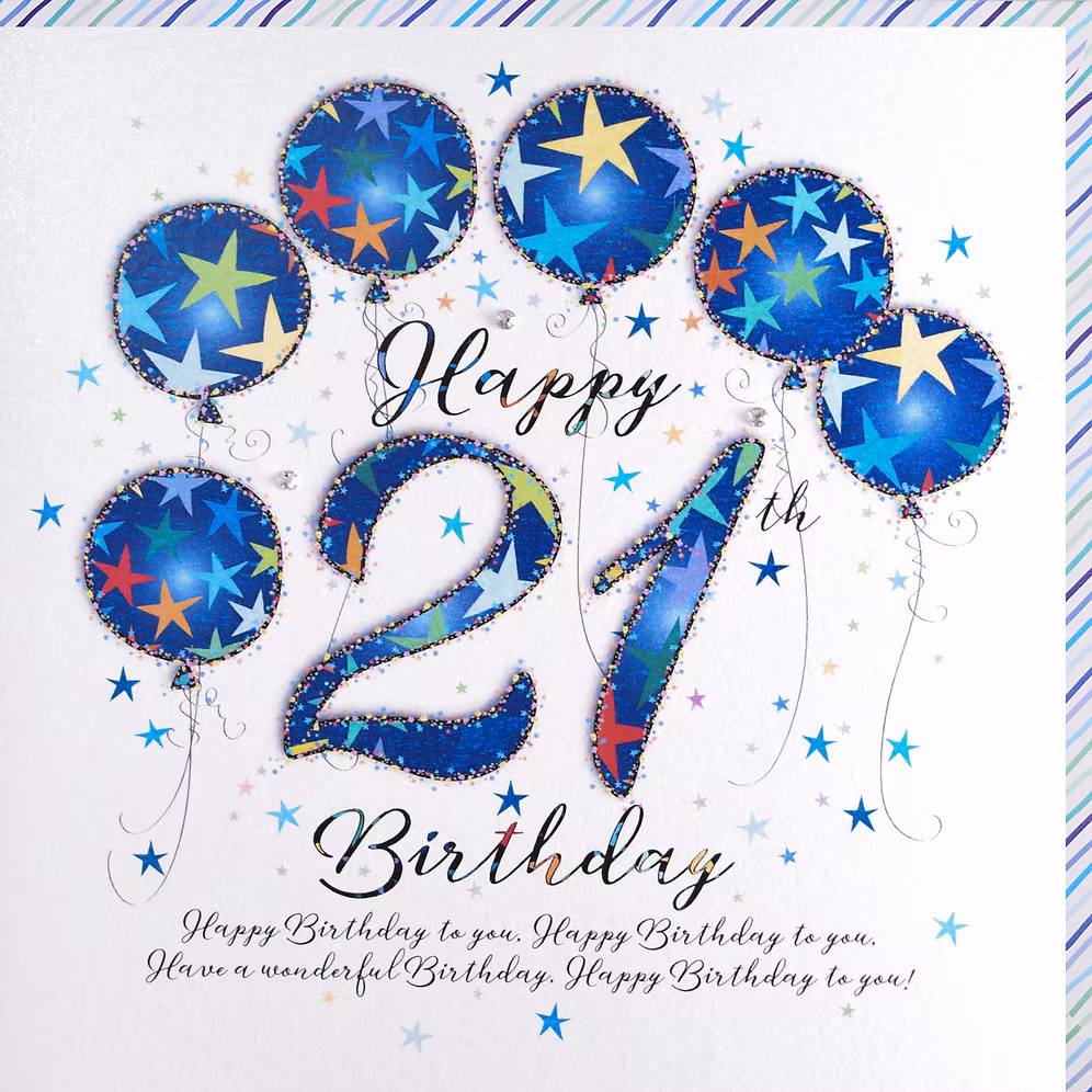 21 - Happy 21st Birthday Card - Blue Balloons