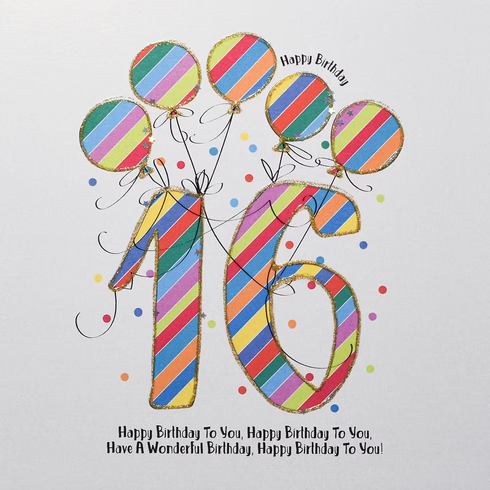 Elegant 16th birthday card by Wendy Jones-Blackett for Cornucopia Home and Gift, featuring colorful floral design.