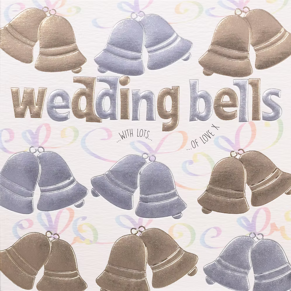 Wedding Bells wedding card by Wendy Jones-Blackett with elegant design, ideal for wedding invitations from Cornucopia Home and Gift.