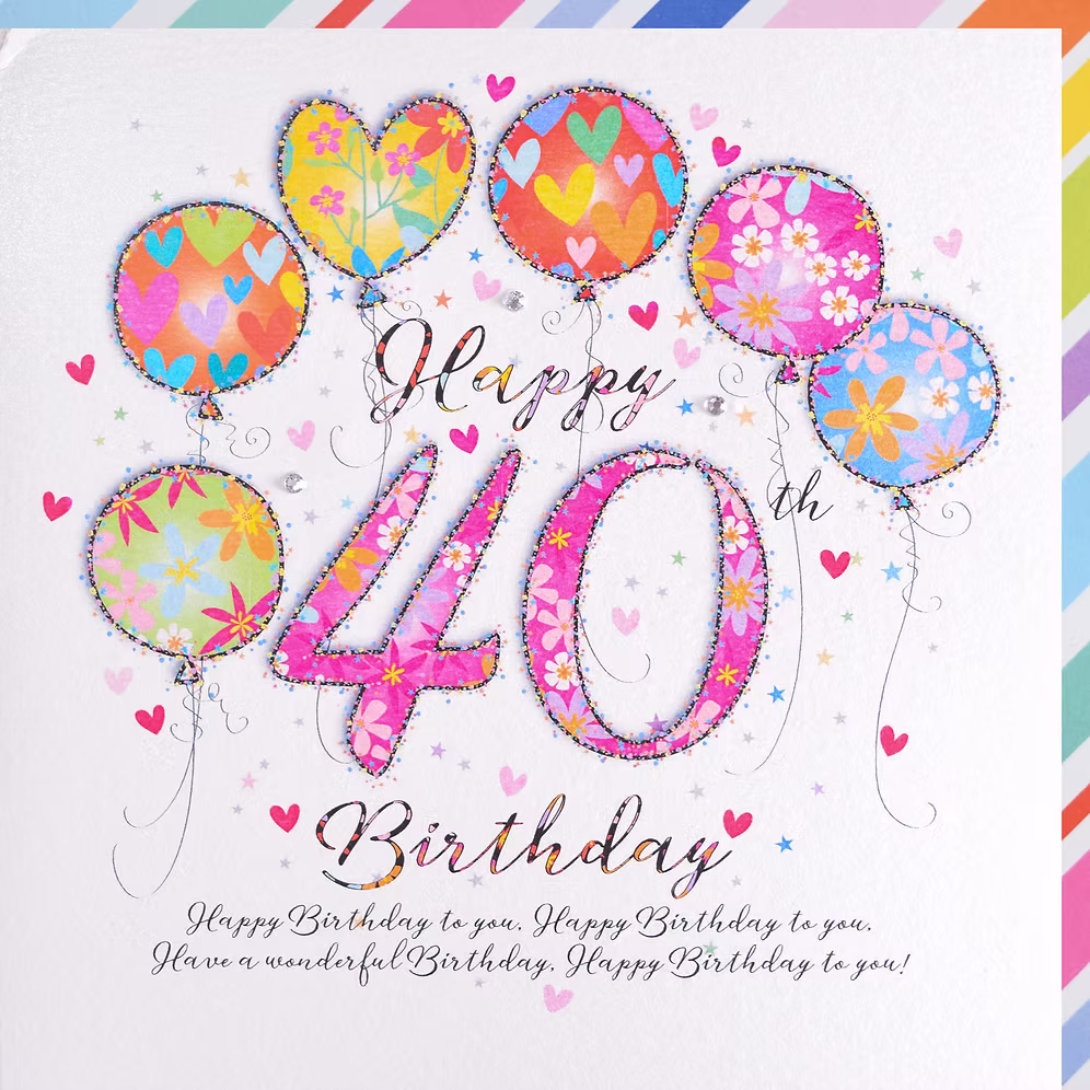 Happy 40th Birthday Balloons Card - Pink