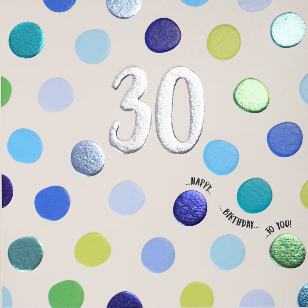 30 - 30th Birthday (Spotty) Card - Blue
