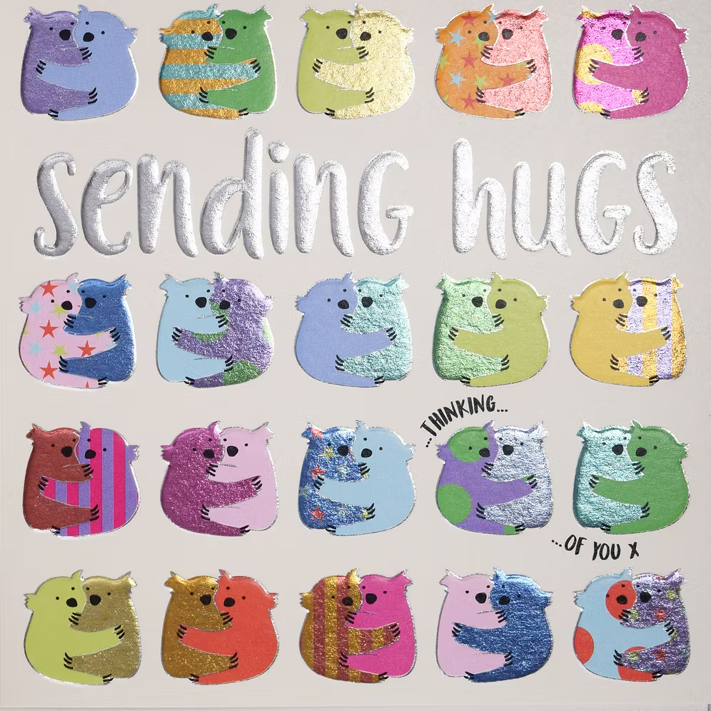 Sending Hugs card by Wendy Jones-Blackett featuring a heartfelt design, suitable for gift-giving from Cornucopia Home and Gift.